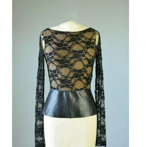 Bailey 44 Black Faux Leather Lace Top - Medium